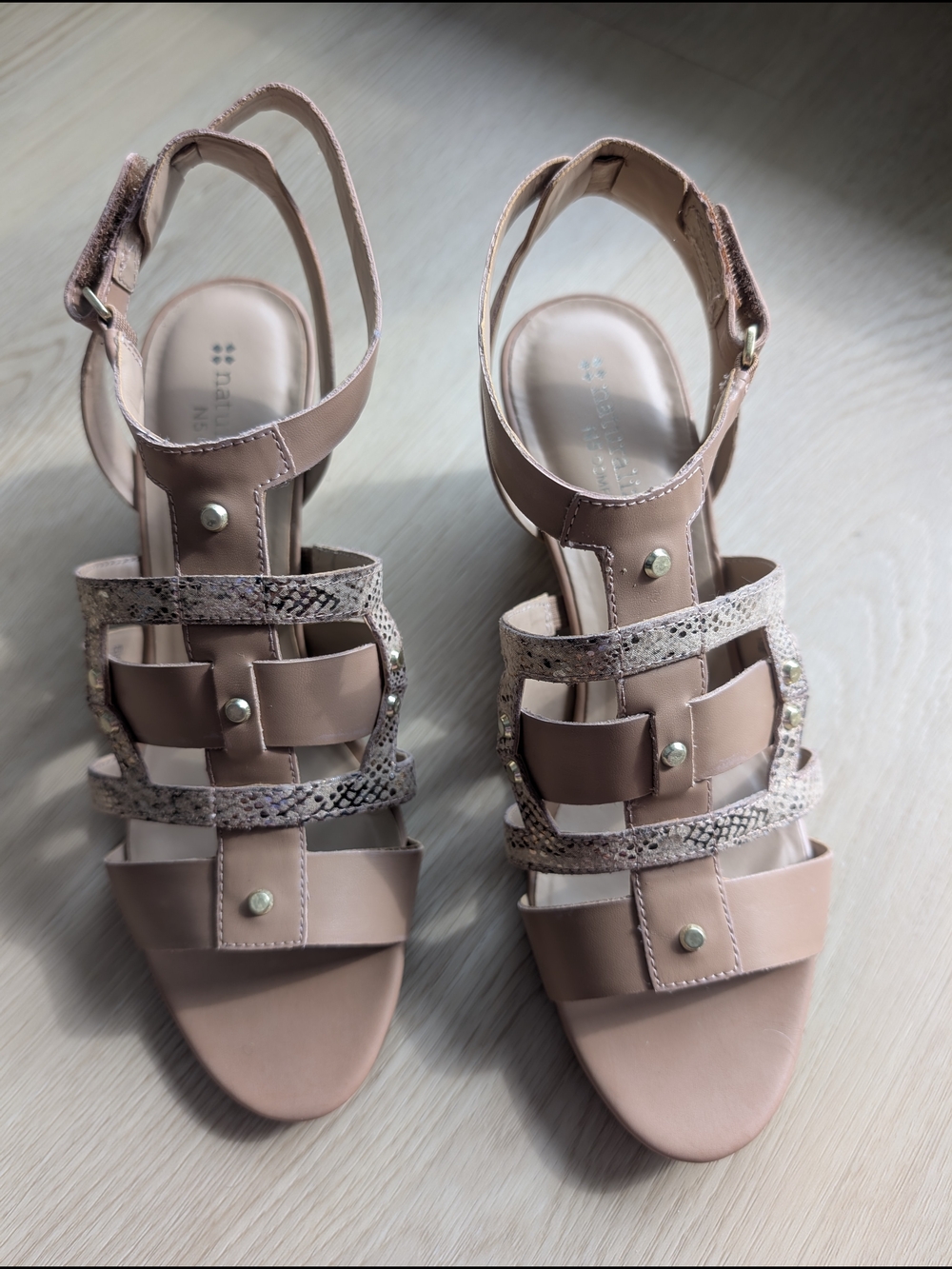 Naturalizer Blush Pink Snake-Print Strappy Sandals